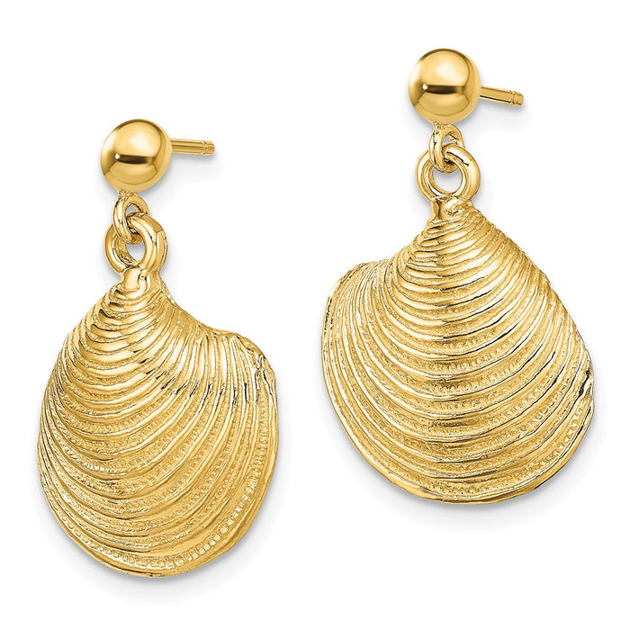 Shop Exclusive 14K Gold Textured Clam Shell Dangle Earrings - Stylish Design-1