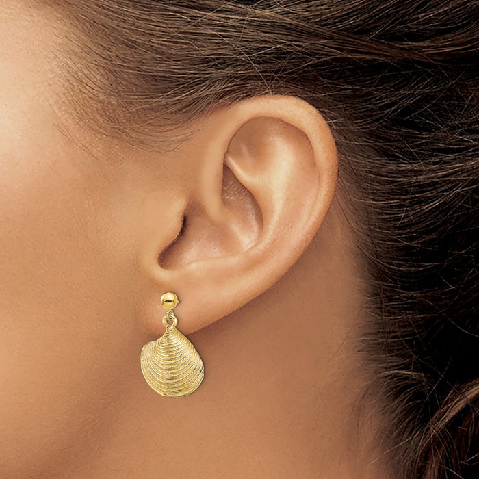 Shop Exclusive 14K Gold Textured Clam Shell Dangle Earrings - Stylish Design-2