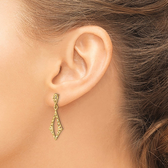 High-Quality 14K Gold Diamond-Shaped Dangle Earrings - Stylish & Affordable!-3