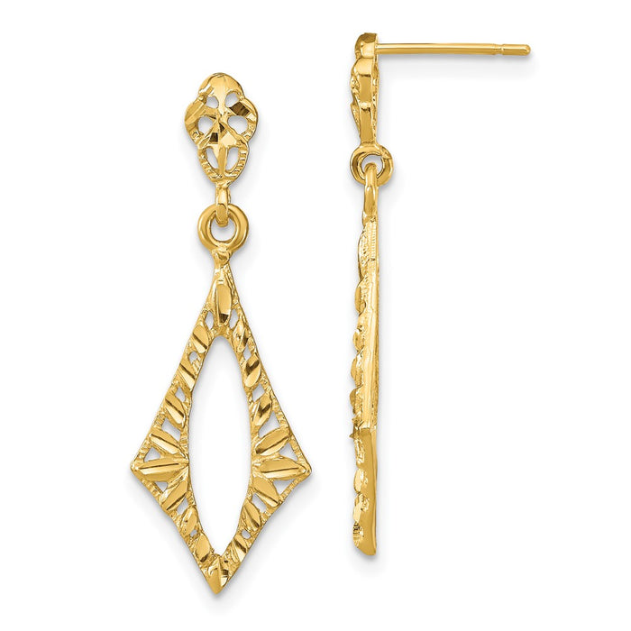 High-Quality 14K Gold Diamond-Shaped Dangle Earrings - Stylish & Affordable!-1