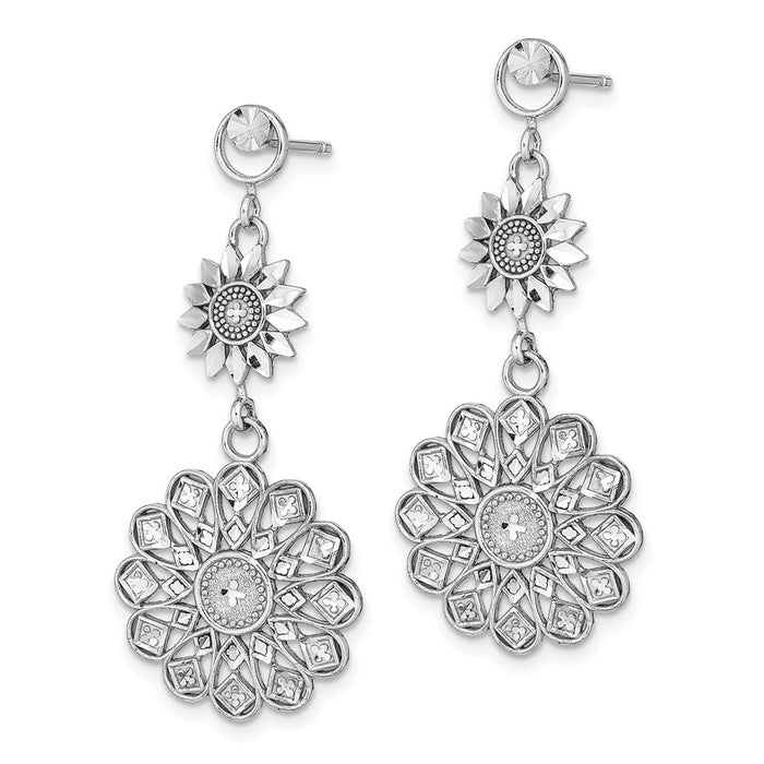 Shop Stylish 14K White Gold Double Drop Earrings in Sunflower Design - Value!-2