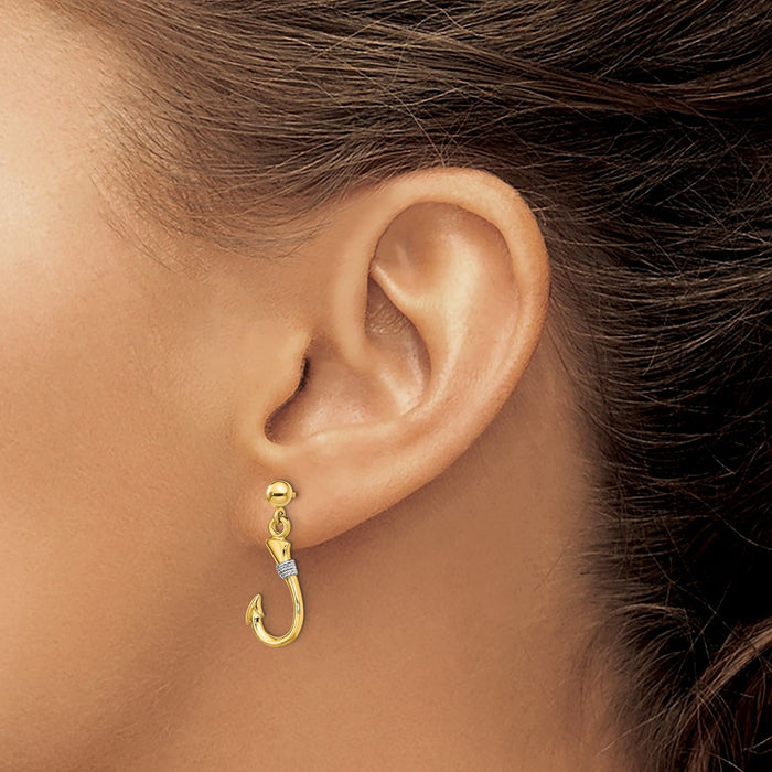 Exclusive 14K Gold & Rhodium 3D Fish Hook Earrings | Stylish Rope Dangle Design-3
