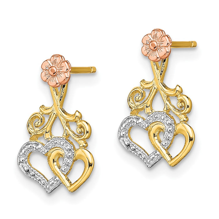 Shop Stylish 14K Two-Tone White Rhodium Heart & Flower Stud Earrings - Luxury Value-2