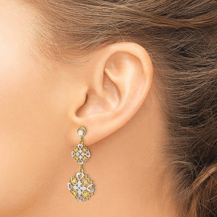 Buy Stylish 14K Gold & Rhodium Plated Flower Heart Dangle Earrings - Luxury Design-3