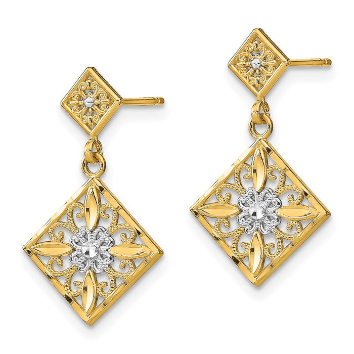 Buy 14K Gold & Rhodium Square Filigree Dangle Earrings - Stylish Luxury-2
