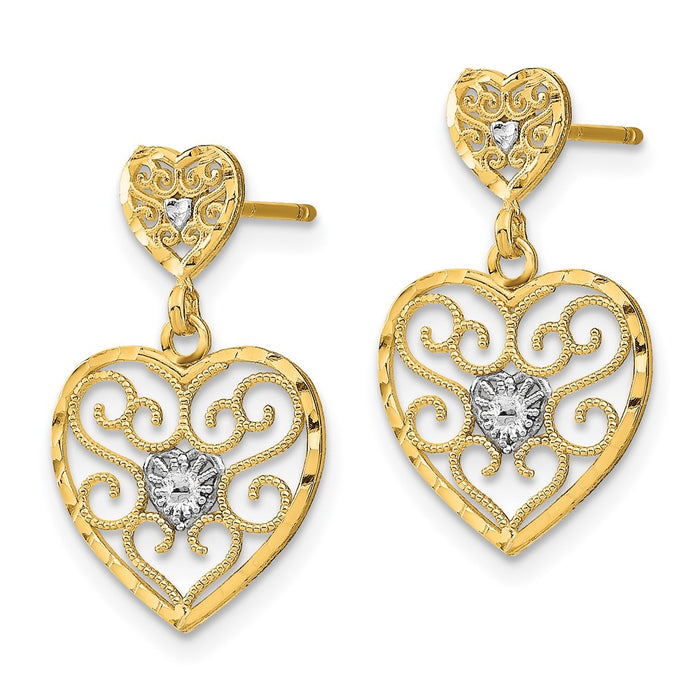 Buy Stylish 14K White Gold Heart-Shaped Dangle Earrings | Exclusive Filigree Design-2