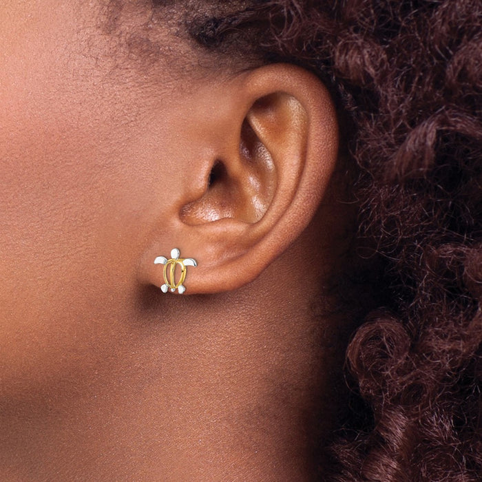 High-Quality 14K White Gold Sea Turtle Stud Earrings - Stylish & Affordable!-3