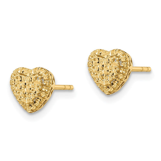 High-Quality 14K Gold Diamond-Cut Heart Stud Earrings | Stylish Value Buy
