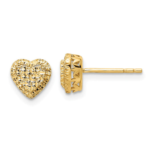 High-Quality 14K Gold Diamond-Cut Heart Stud Earrings | Stylish Value Buy