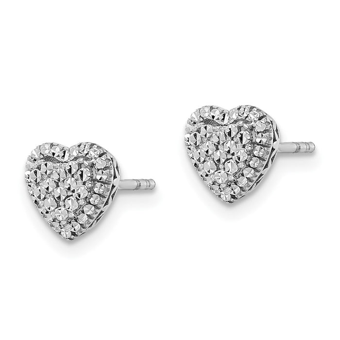 Exclusive 14K White Gold Polished Diamond-Cut Heart Stud Earrings - Stylish Value-2