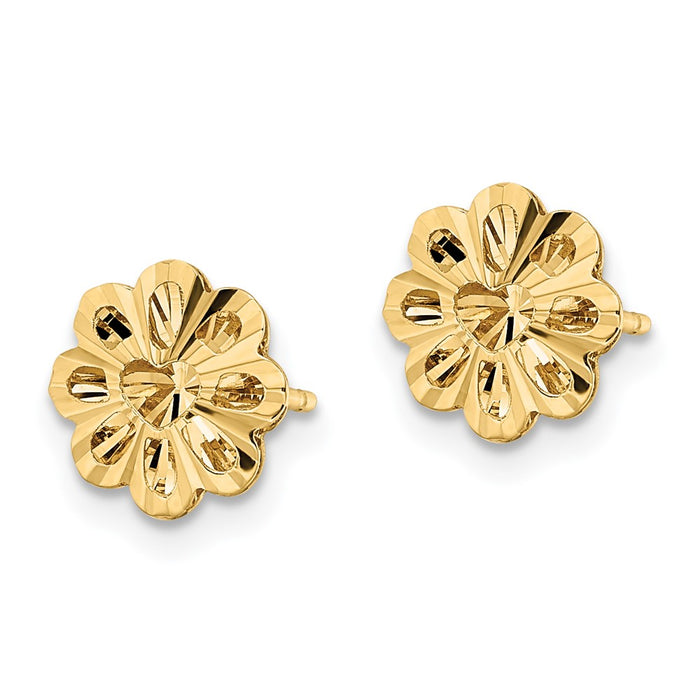 Buy 14K Gold Polished Diamond-Cut Snowflake Stud Earrings - Stylish Value!-2