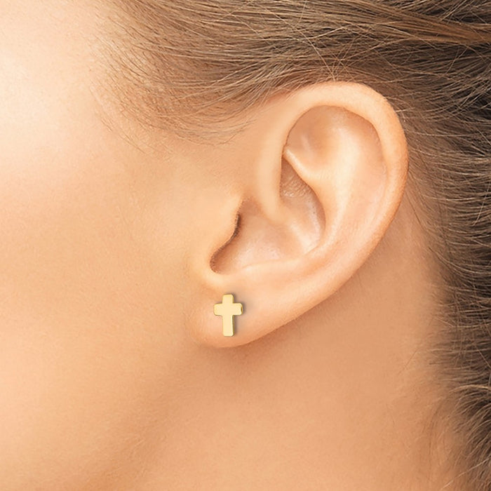Shop 14K Gold Polished Cross Stud Earrings - Stylish Design, Affordable Luxury-3