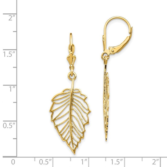 Shop Stylish 14K Gold Polished Leaf Design Leverback Earrings, 1.5" Long-4
