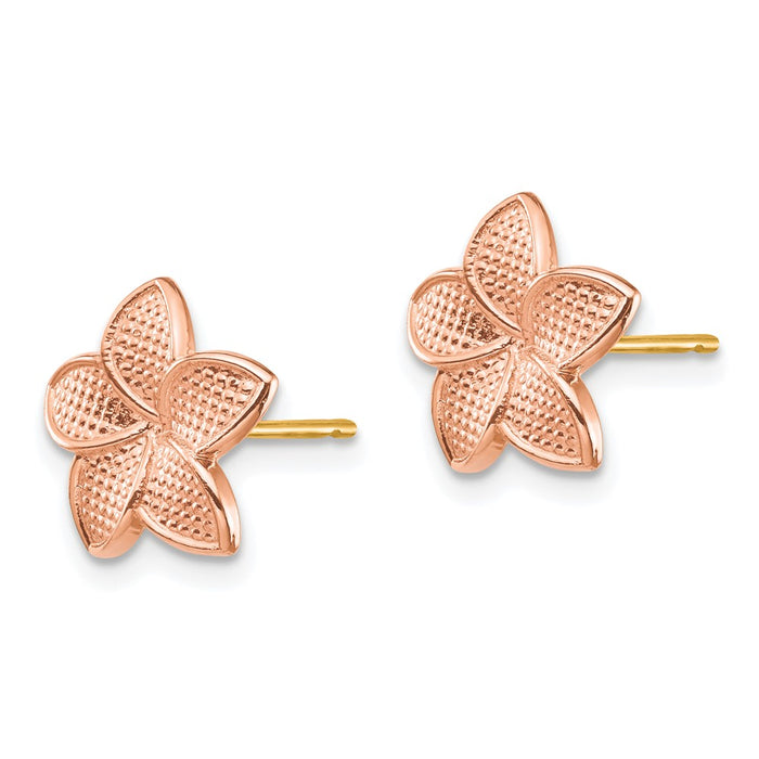 Shop Exclusive 14K Rose Gold Plumeria Earrings - Stylish Polished & Textured Design-2