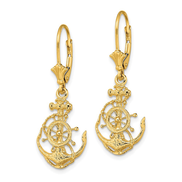 Shop Stylish 14K Gold 2-D Anchor & Wheel Leverback Earrings - Affordable Luxury-2
