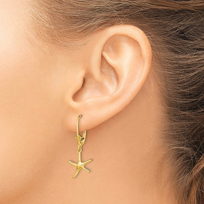Exclusive 14K Gold Mini Starfish Leverback Earrings - Stylish & Affordable!-3