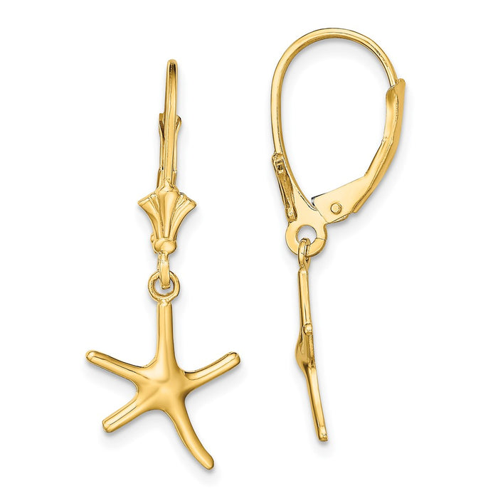 Exclusive 14K Gold Mini Starfish Leverback Earrings - Stylish & Affordable!-1