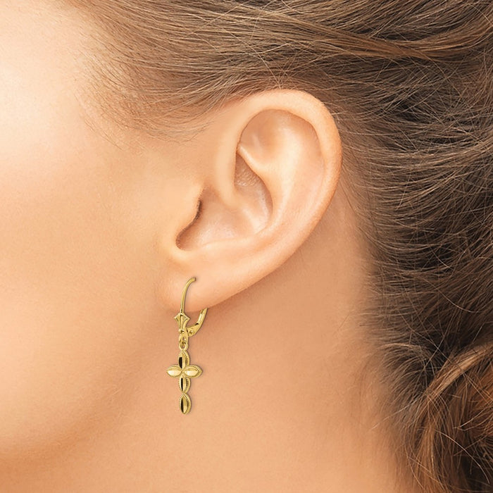 Exclusive 14K Gold D/C Cross Leverback Earrings - Stylish & Affordable Luxury-3