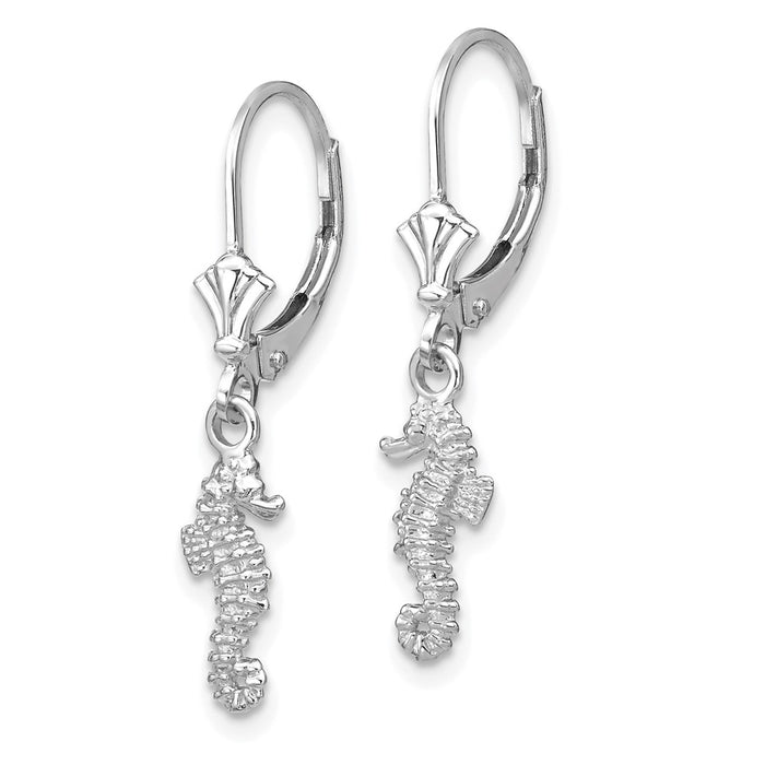 Buy Exclusive 14K White Gold 3D Seahorse Leverback Earrings - Stylish Design-2