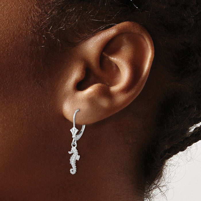 Buy Exclusive 14K White Gold 3D Seahorse Leverback Earrings - Stylish Design-3