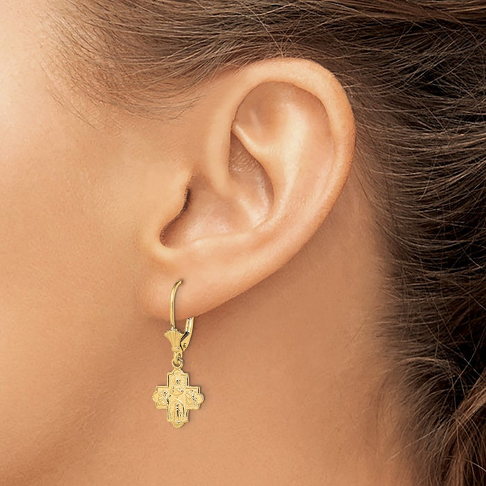Buy Exclusive 14K Gold Small 4-Way Cross Leverback Earrings - Stylish and Affordable!-3