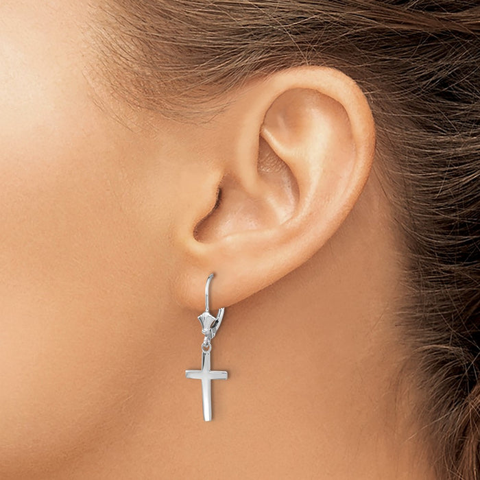 Shop Stylish 14K White Gold Cross Leverback Earrings - 0.85mm, Luxury Value-3