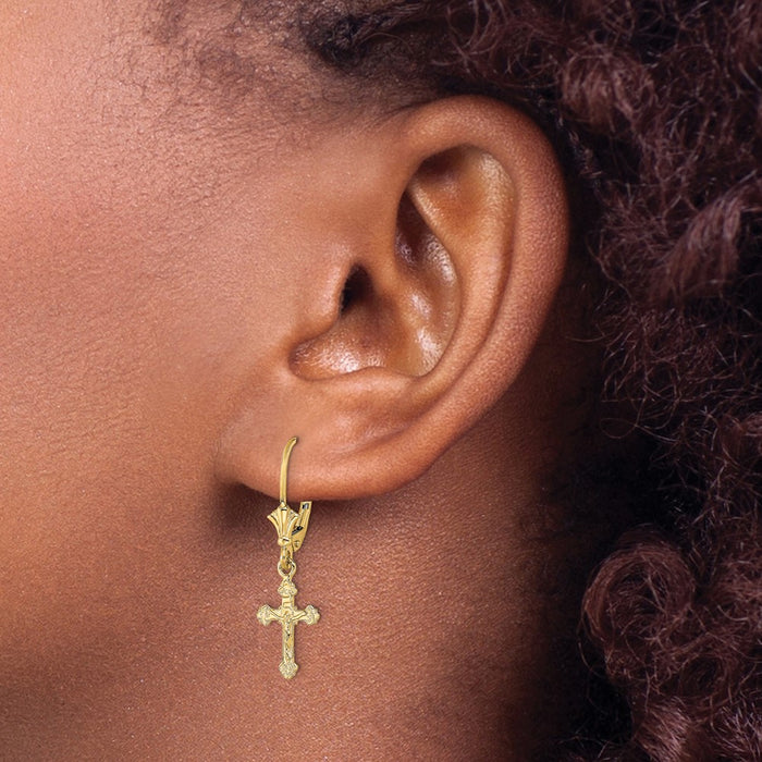 Buy 14K Gold Crucifix Leverback Earrings - Stylish & High-Quality Design-3