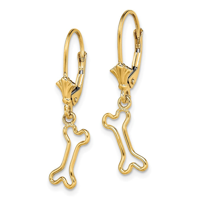 High-Quality 14K Gold Mini Dog Bone Leverback Earrings - Stylish Value!-2