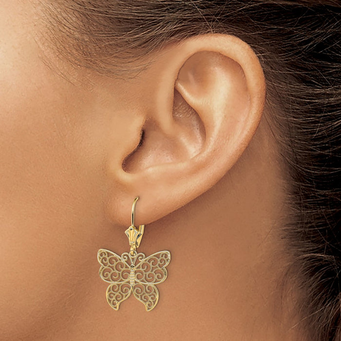 Shop 14K Gold Butterfly Leverback Earrings - Stylish Beaded Filigree Design-3