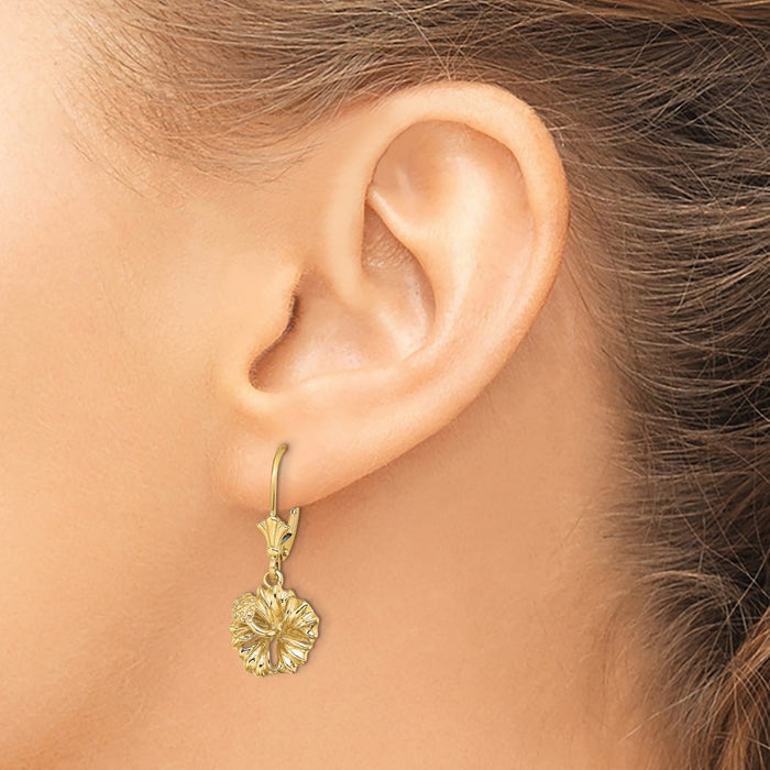 Shop Stylish 14K Gold Textured Hibiscus Flower Leverback Earrings | Value Design-3