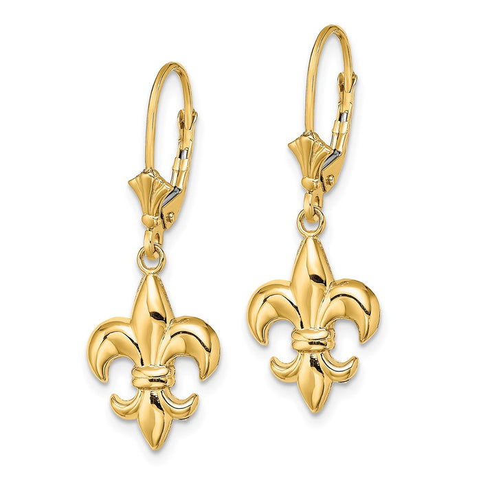 Exclusive 14K Gold Small Fleur-de-Lis Leverback Earrings - Stylish Design-2