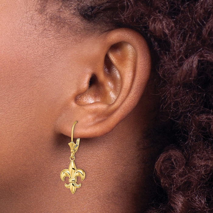 Exclusive 14K Gold Small Fleur-de-Lis Leverback Earrings - Stylish Design-3