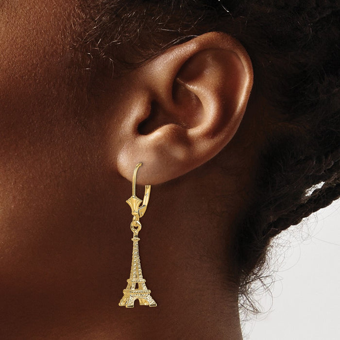 Shop Stylish 14K Gold 3D Eiffel Tower Leverback Earrings - Luxury Design-3