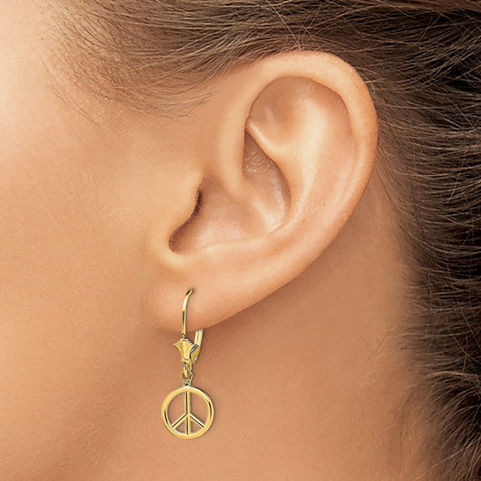 Buy Stylish 14K Gold 3D Peace Symbol Leverback Earrings - Luxury Value!-3