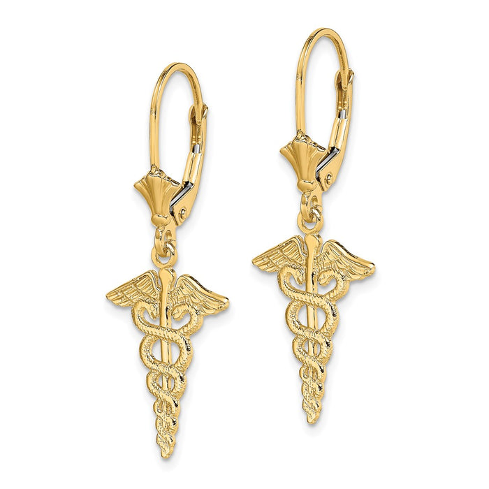 Buy Stylish 14K Gold Caduceus Leverback Earrings - High-Quality & Affordable!-2