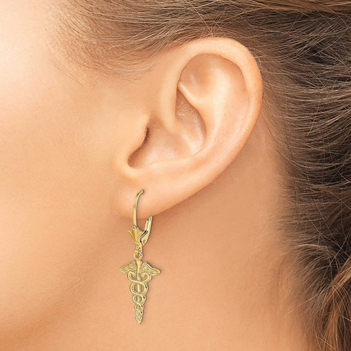 Buy Stylish 14K Gold Caduceus Leverback Earrings - High-Quality & Affordable!-3