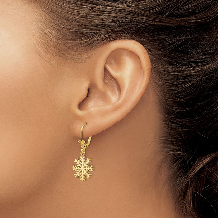 Buy 14K Gold Snowflake Leverback Earrings - Stylish & Affordable Luxury Jewelry-3