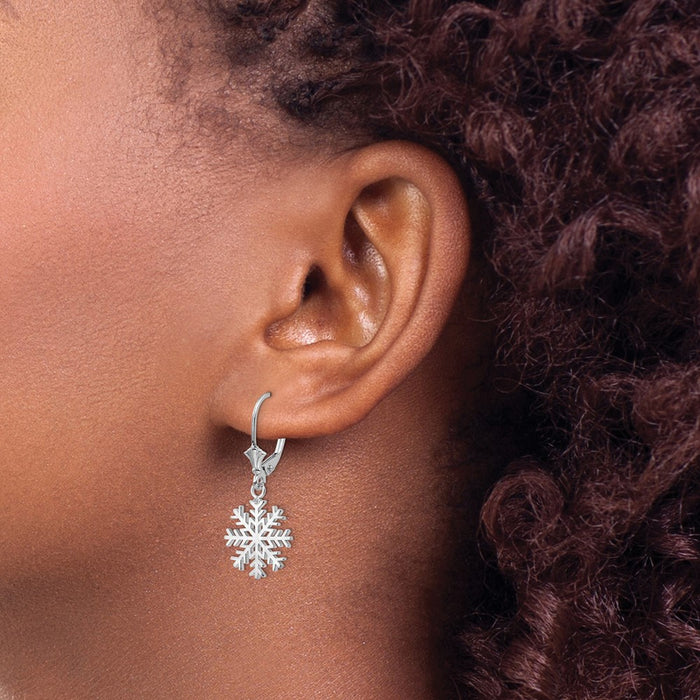 Shop Stylish 14K White Gold Snowflake Leverback Earrings - Exclusive Design-4