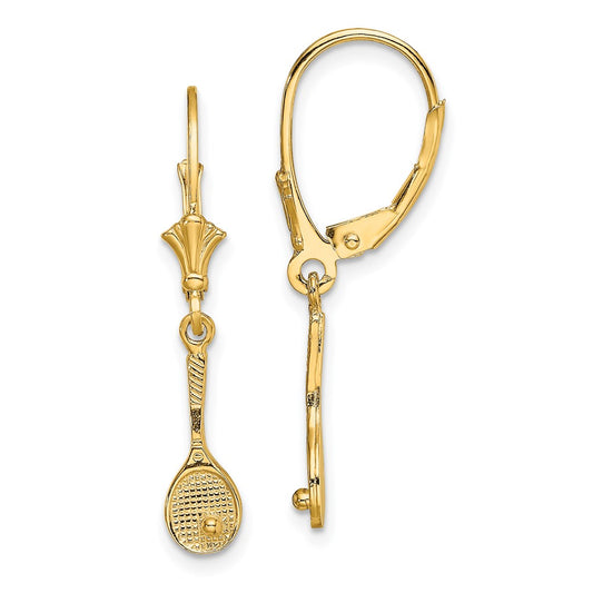 Exclusive 14K Gold Polished Tennis Racquet & Ball Earrings - Stylish Value