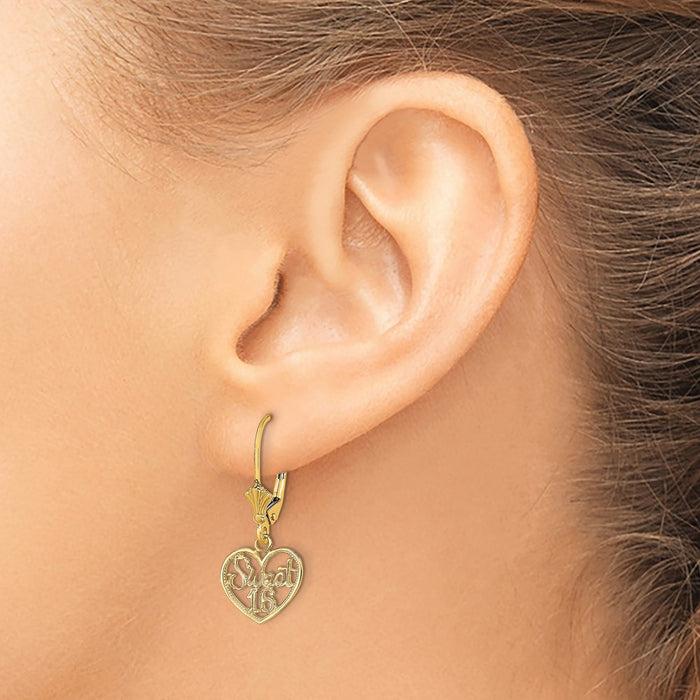 Shop Exclusive 14K Gold Sweet 16 Heart Dangle Earrings | Stylish & Affordable-3