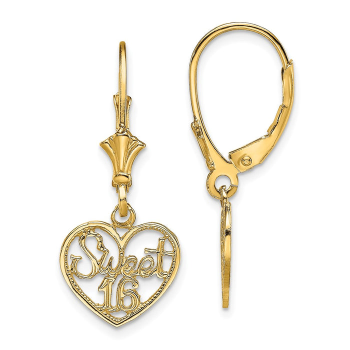 Shop Exclusive 14K Gold Sweet 16 Heart Dangle Earrings | Stylish & Affordable-1