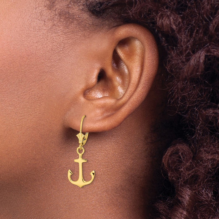 Buy Stylish 14K Gold Polished 2-D Anchor Leverback Earrings | Affordable Luxury-3