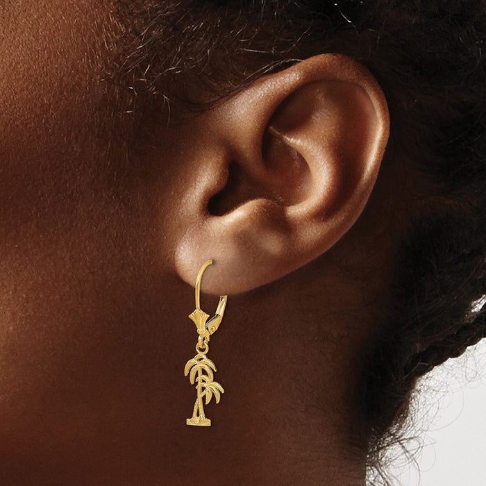 Shop Stylish 14K Gold Palm Tree Leverback Earrings - 12mm, Luxury Design-3