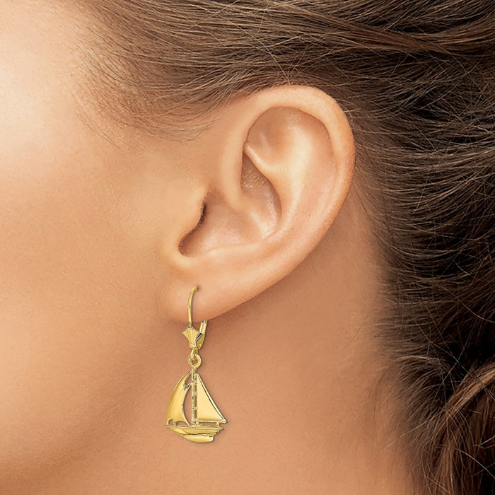 Buy Exclusive 14K Gold 3D Polished Sailboat Leverback Earrings - Stylish Value!-3