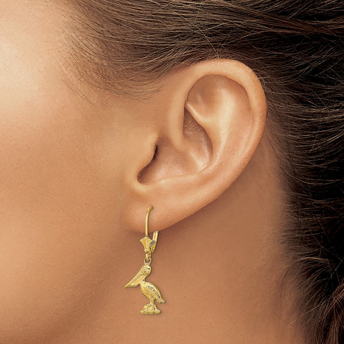 High-Quality 14K Gold 3D Pelican Leverback Earrings - Stylish & Affordable!-3