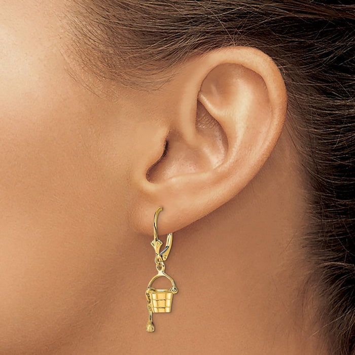 Shop 14K Gold 3D Beach Bucket Earrings - Stylish Leverback Design, Affordable!-3