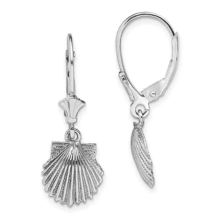 Exclusive 14K White Gold Scalloped Shell Leverback Earrings - Stylish Value-1