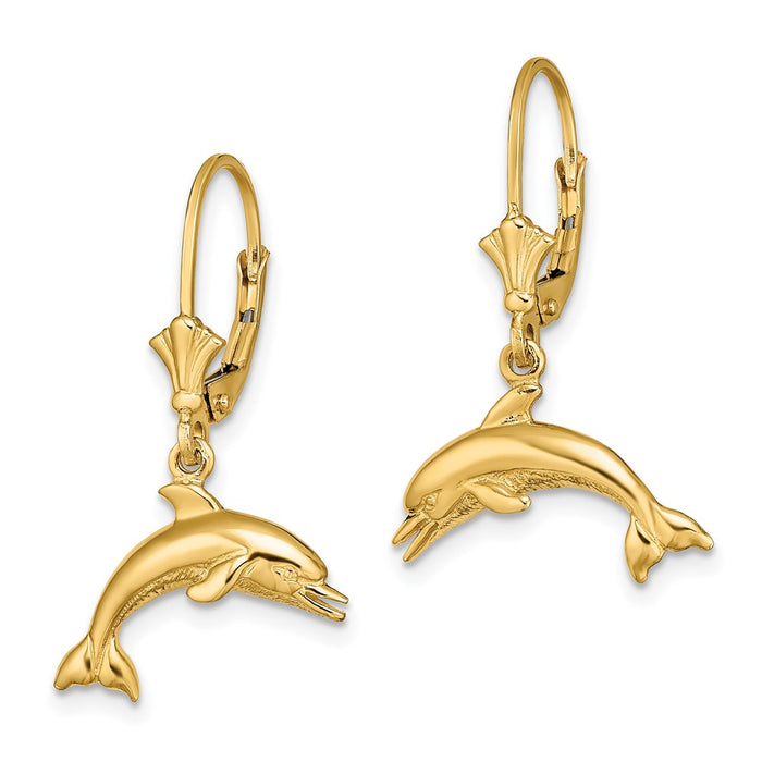 Shop Stylish 14K Gold Dolphin Leverback Earrings - 0.85mm, Affordable Luxury-2