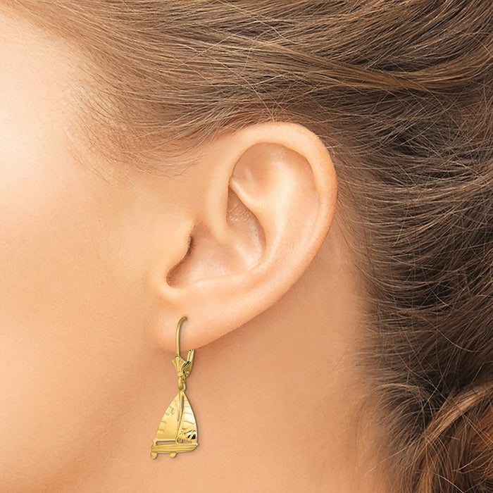 Exclusive 14K Gold 3D Sailboat Leverback Earrings - Stylish & Affordable-3