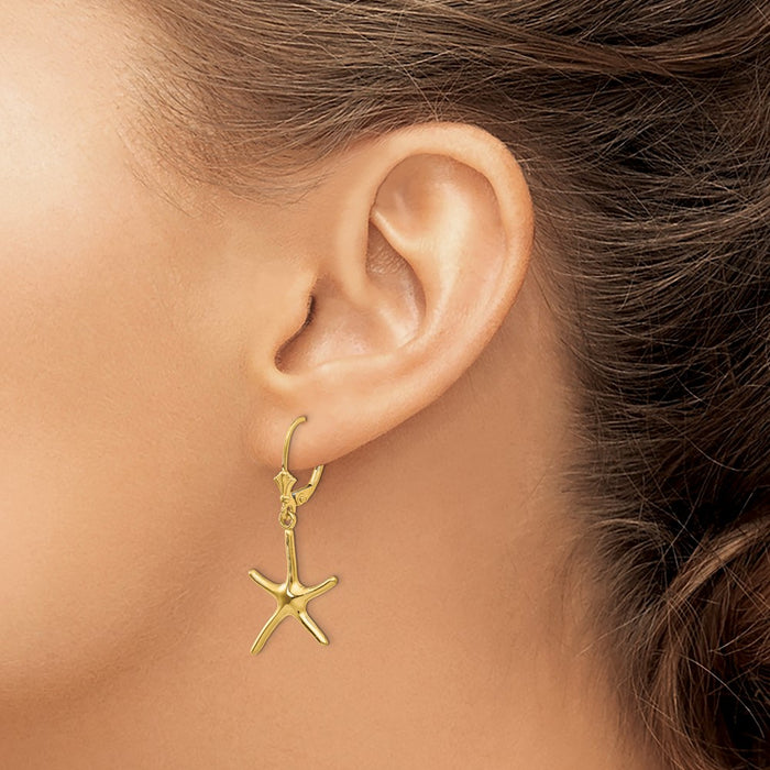 Shop 14K Gold Starfish Leverback Earrings - Stylish Dancing Design, Affordable!-3